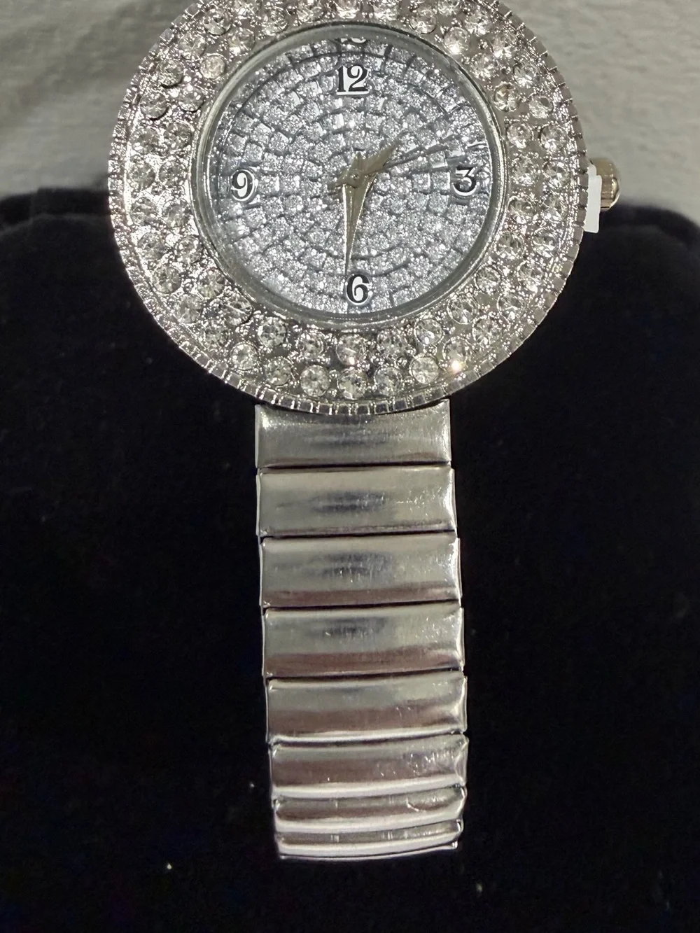 Crystal-Accent Silver Women's Stretch Bracelet Watch